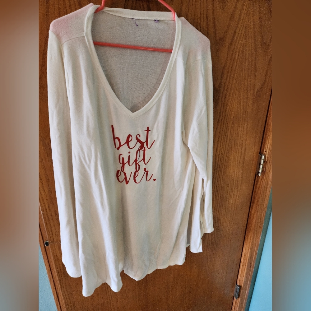 Women's White Christmas Tunic Top/red Letters-no Tags, XXL